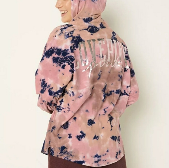PINK VICTORIA SECRET "VARSITY" PULLOVER HOODIE LIGHTWEIGHT LONGSLEEVE TEE 2021 - Picture 3 of 13